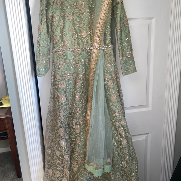 Mint color anarkali elegant dress - Picture 3 of 4
